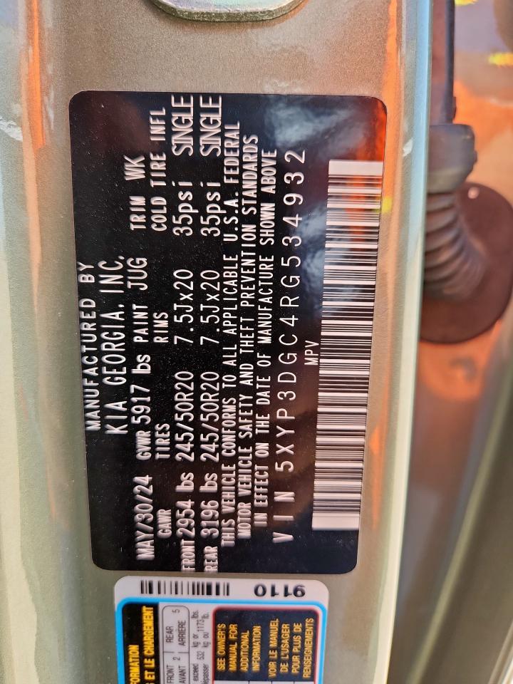 2024 Kia Telluride Ex VIN: 5XYP3DGC4RG534932 Lot: 71536595