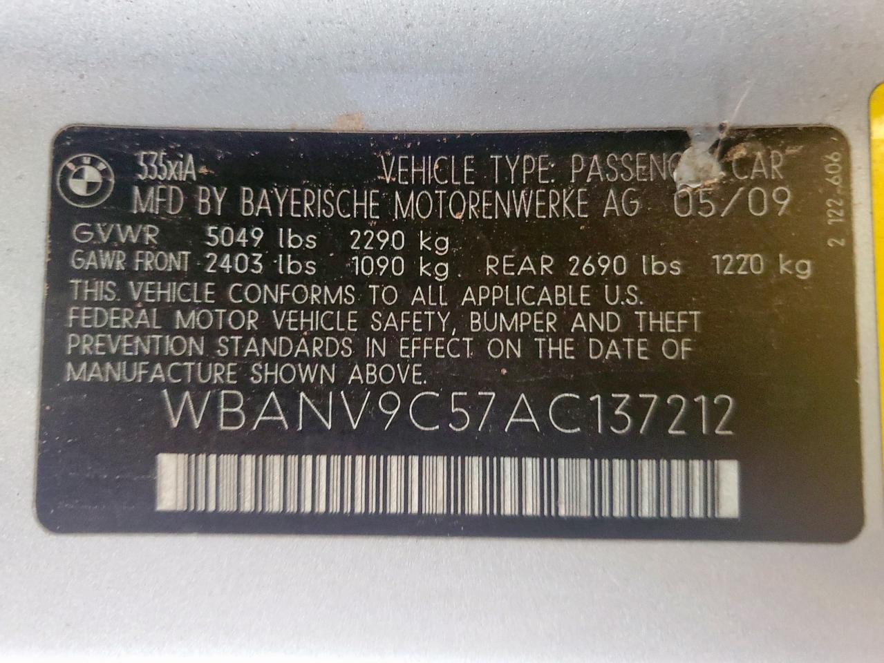 2010 BMW 535 Xi VIN: WBANV9C57AC137212 Lot: 81865655