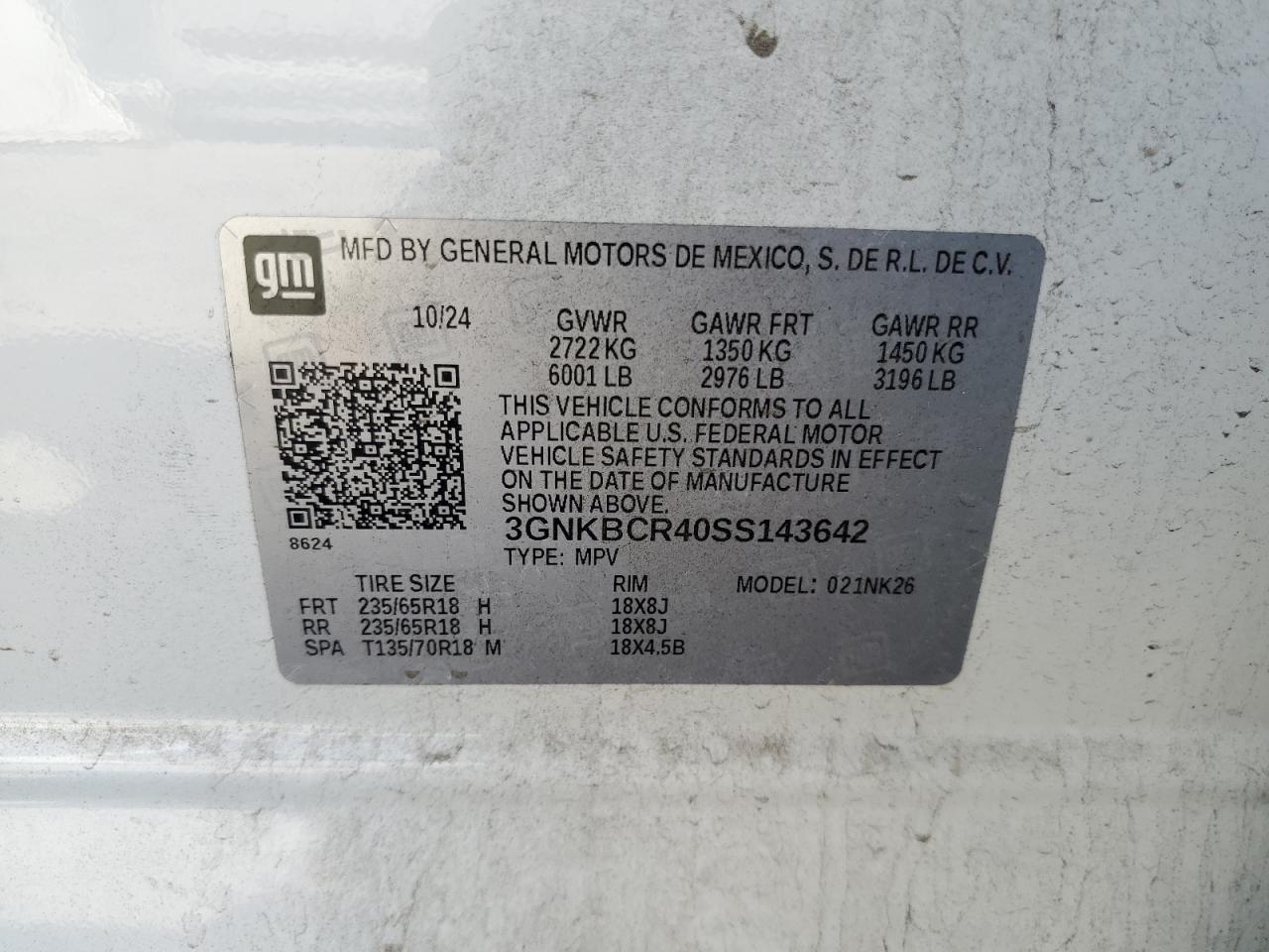 2025 Chevrolet Blazer 2Lt VIN: 3GNKBCR40SS143642 Lot: 71493345