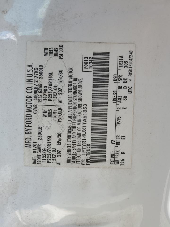 2001 Ford Ranger Super Cab VIN: 1FTYR14UX1TA61853 Lot: 71683685