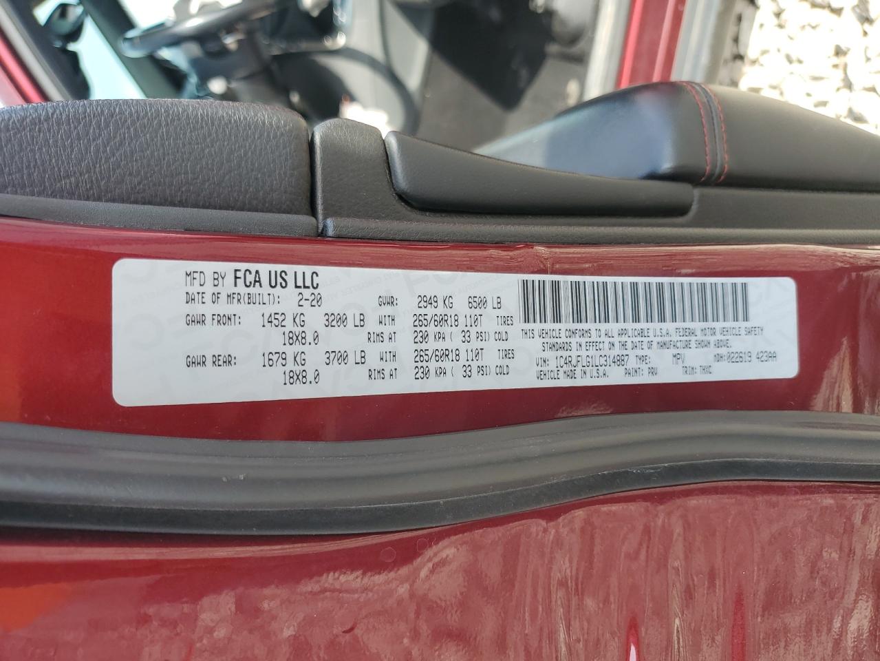 2020 Jeep Grand Cherokee Trailhawk VIN: 1C4RJFLG1LC314887 Lot: 80309525