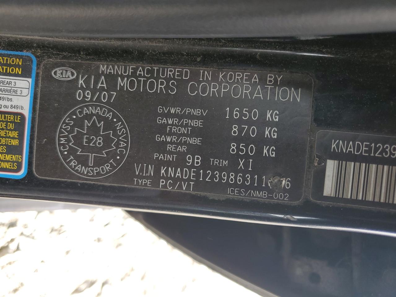 2008 Kia Rio Base VIN: KNADE123986311156 Lot: 81584765