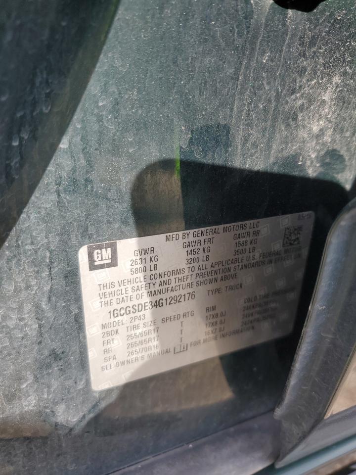 2016 Chevrolet Colorado Z71 VIN: 1GCGSDE34G1292176 Lot: 84462105