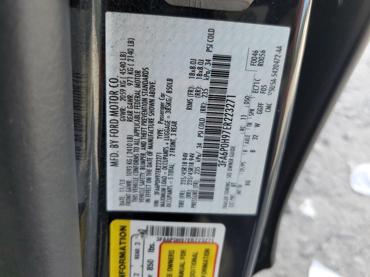 2014 Ford Fusion Se VIN: 3FA6P0H97ER223271 Lot: 84188485