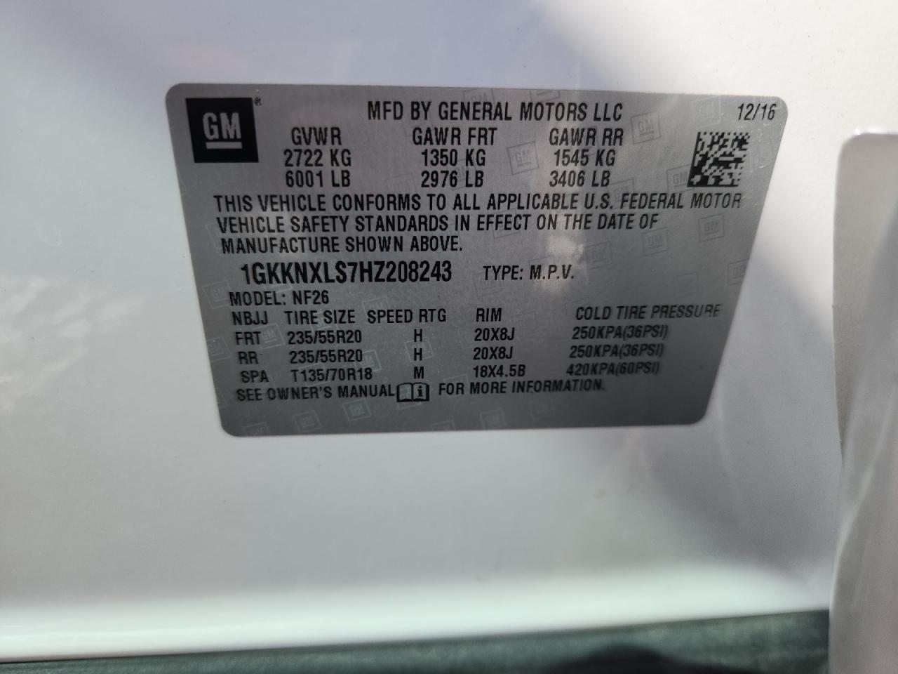 2017 GMC Acadia Denali VIN: 1GKKNXLS7HZ208243 Lot: 84258235