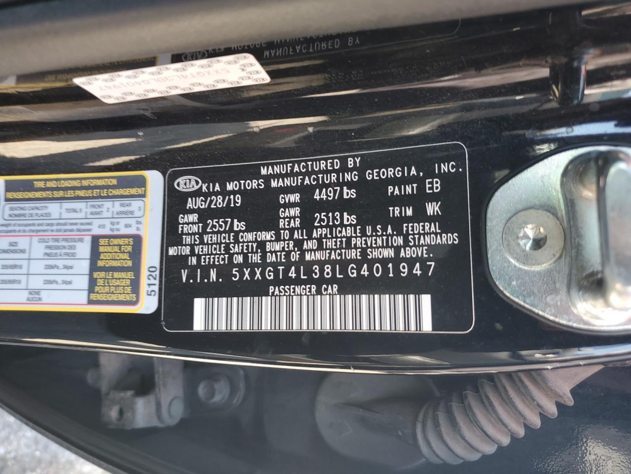 2020 Kia Optima Lx VIN: 5XXGT4L38LG401947 Lot: 84268405