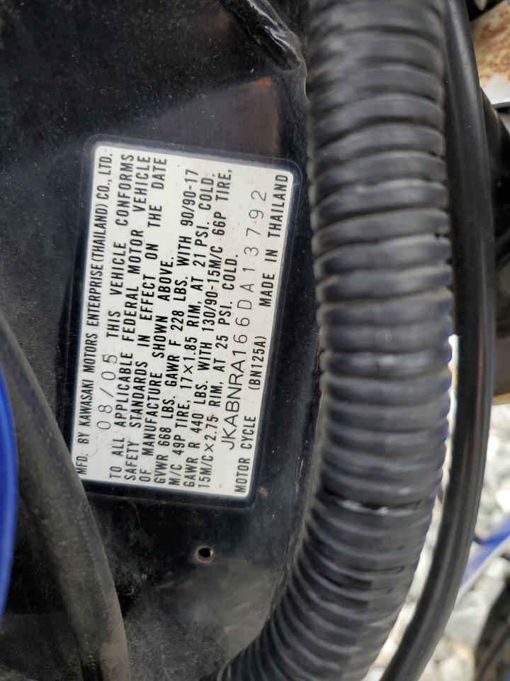 2006 Kawasaki Eliminator 125 VIN: JKABNRA166DA13792 Lot: 84544745