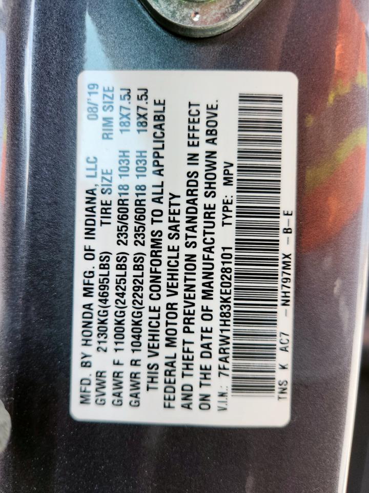 2019 Honda Cr-V Exl VIN: 7FARW1H83KE028101 Lot: 80912205