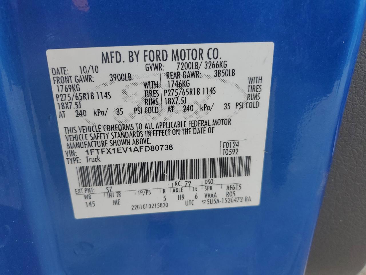 2010 Ford F150 Super Cab VIN: 1FTFX1EV1AFD80738 Lot: 80753315