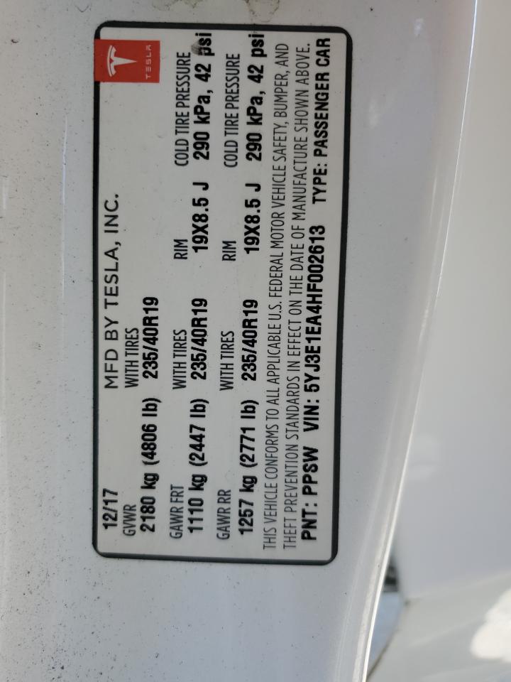 2017 Tesla Model 3 VIN: 5YJ3E1EA4HF002613 Lot: 82074565