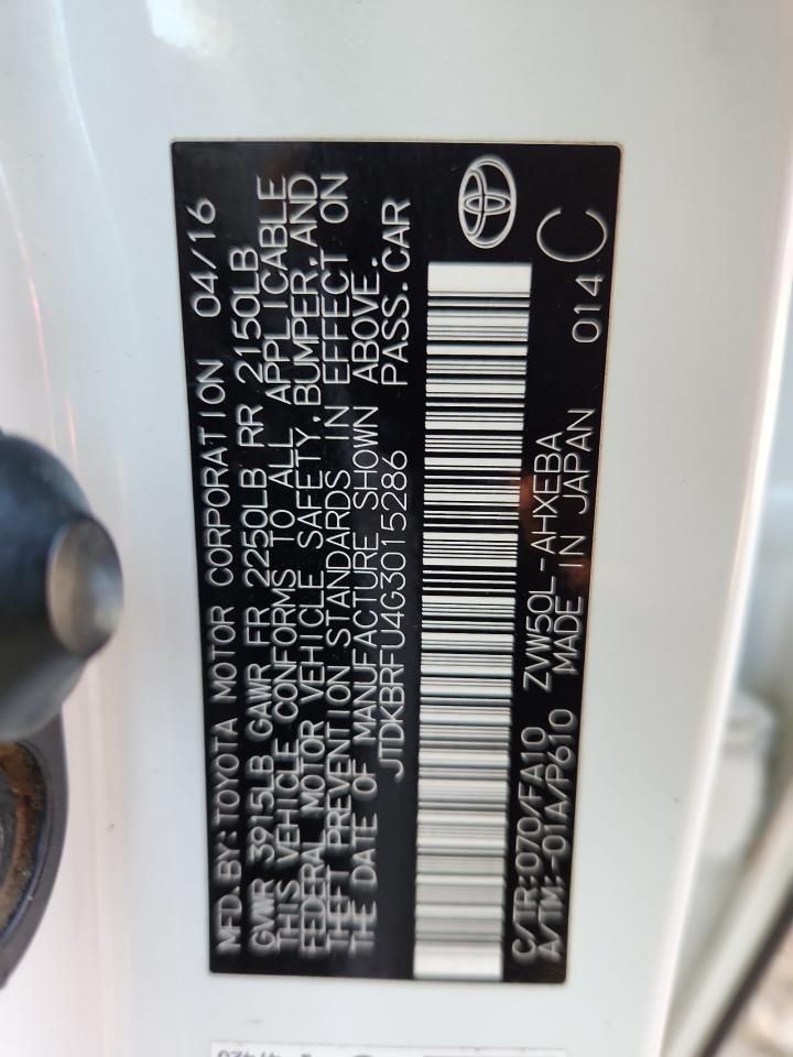 2016 Toyota Prius VIN: JTDKBRFU4G3015286 Lot: 71321925