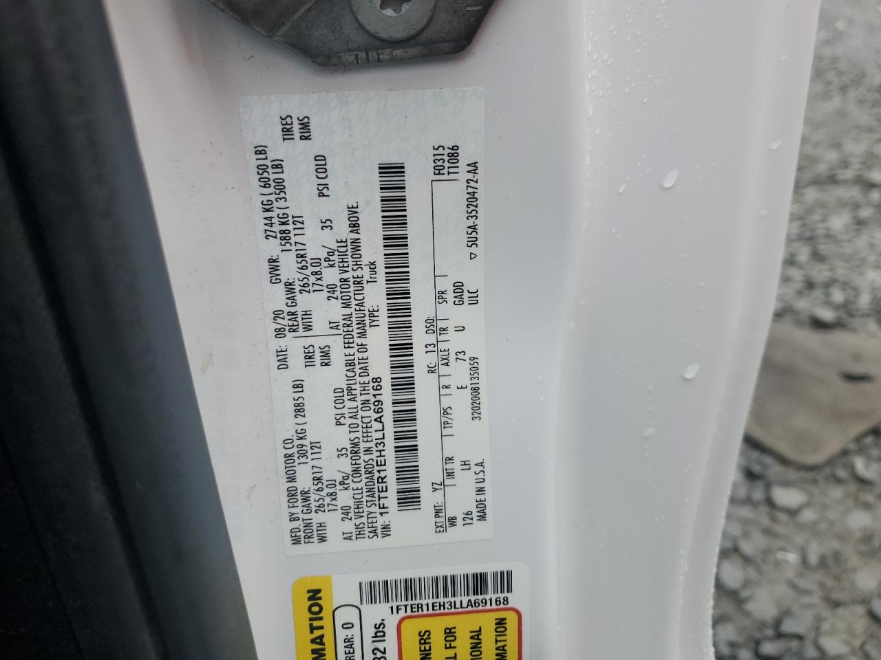 2020 Ford Ranger Xl VIN: 1FTER1EH3LLA69168 Lot: 82083625