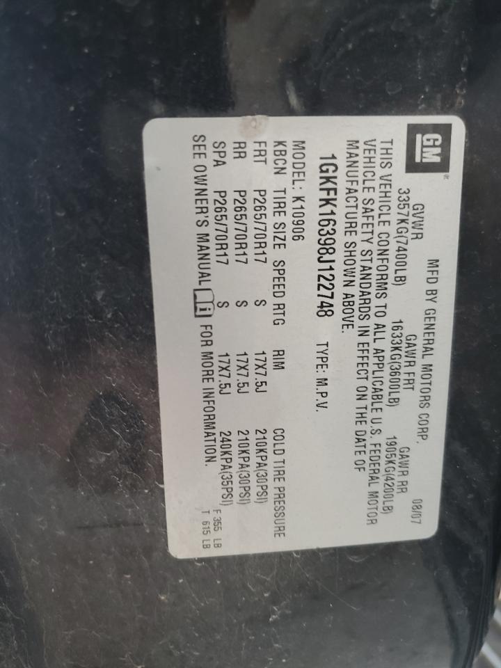 2008 GMC Yukon Xl K1500 VIN: 1GKFK16398J122748 Lot: 80125155