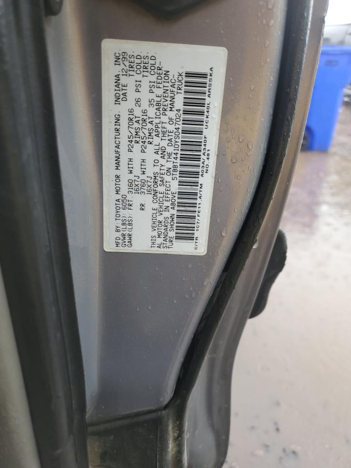 2000 Toyota Tundra Access Cab VIN: 5TBBT4410YS047024 Lot: 81563775