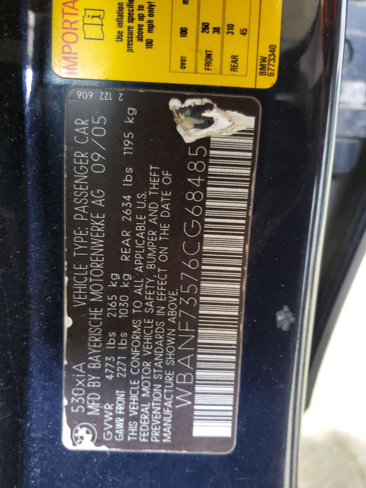 2006 BMW 530 Xi VIN: WBANF73576CG68485 Lot: 80312605
