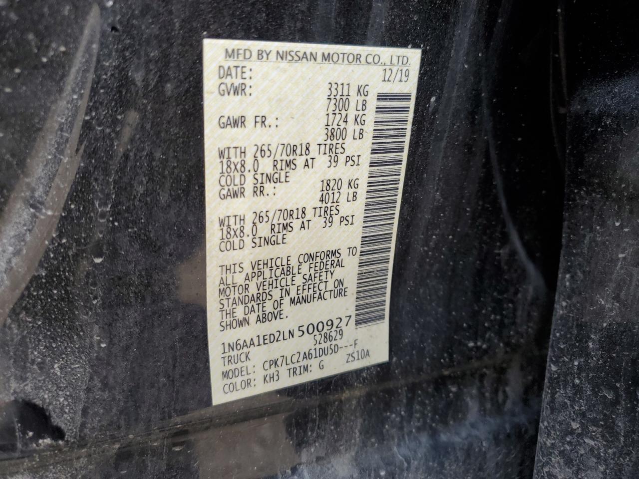 2020 Nissan Titan Sv VIN: 1N6AA1ED2LN500927 Lot: 80638685