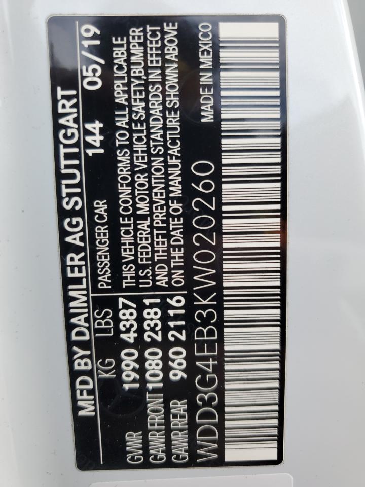 2019 Mercedes-Benz A 220 VIN: WDD3G4EB3KW020260 Lot: 81044015