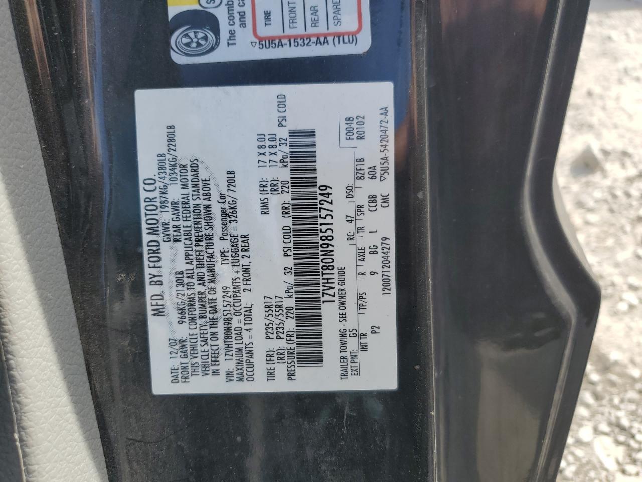 2008 Ford Mustang VIN: 1ZVHT80N985157249 Lot: 81014495