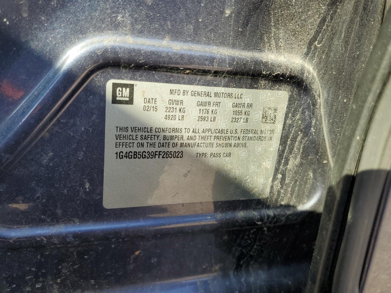 2015 Buick Lacrosse VIN: 1G4GB5G39FF265023 Lot: 84255845