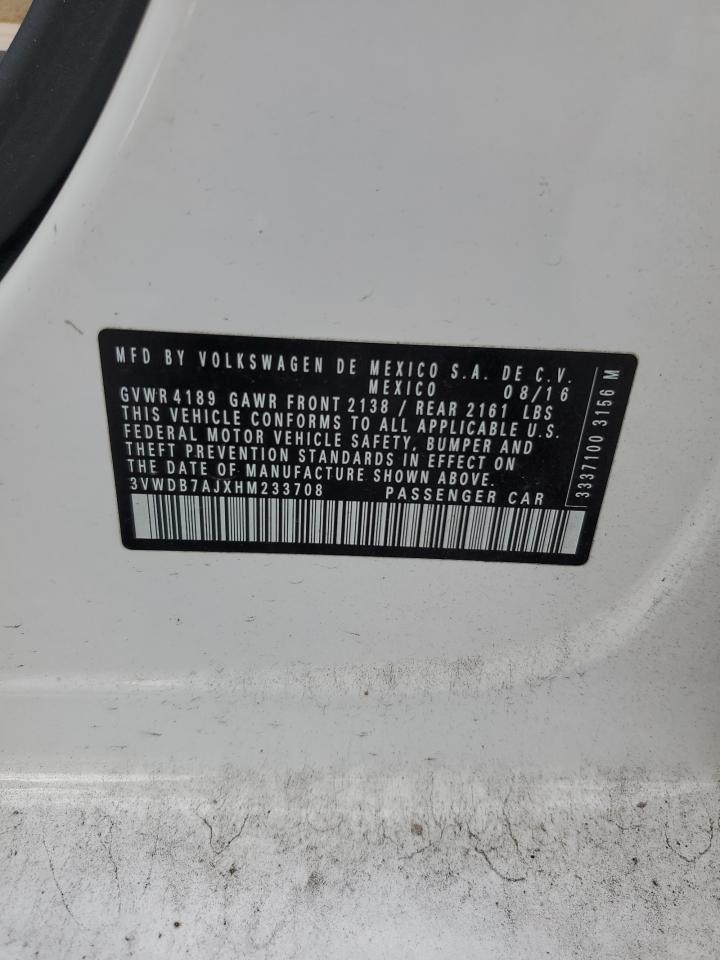 2017 Volkswagen Jetta Se VIN: 3VWDB7AJXHM233708 Lot: 81766245