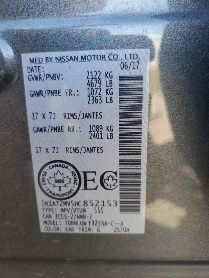 2017 Nissan Rogue Sv VIN: 5N1AT2MV5HC852153 Lot: 81064955