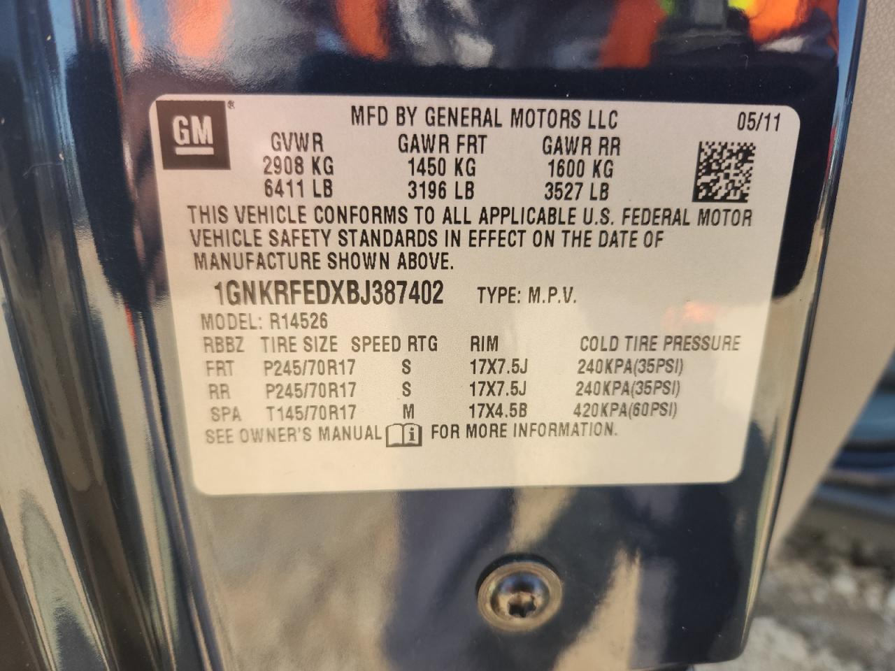 2011 Chevrolet Traverse Ls VIN: 1GNKRFEDXBJ387402 Lot: 81157925