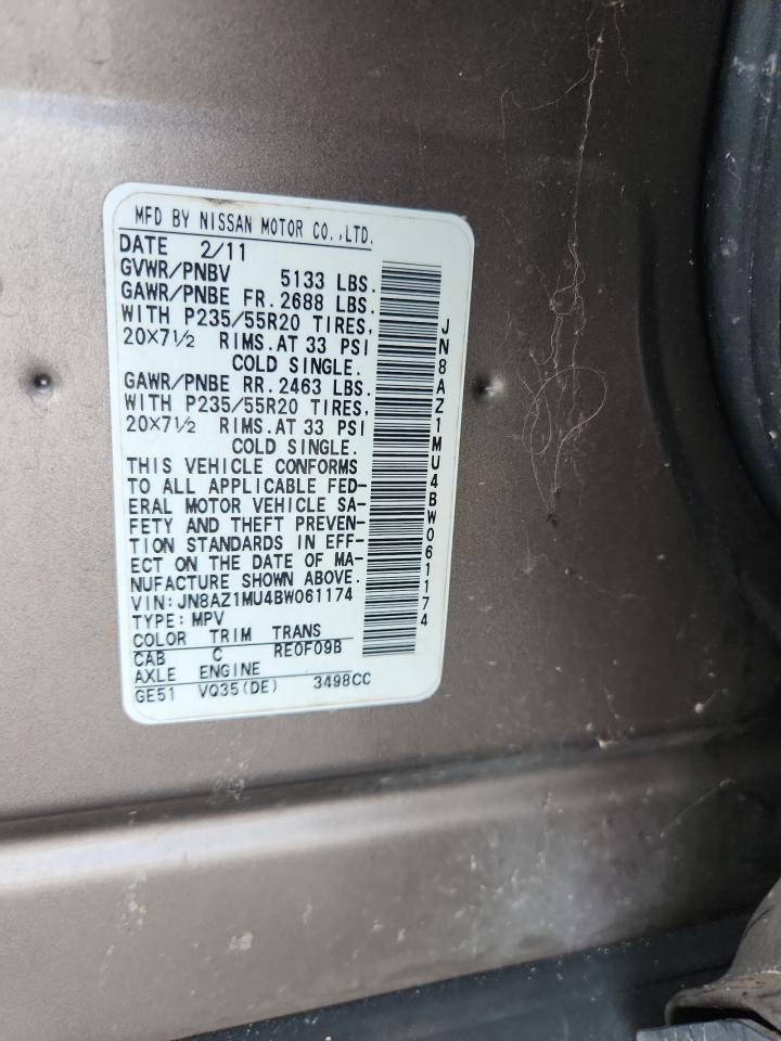 2011 Nissan Murano S VIN: JN8AZ1MU4BW061174 Lot: 71901845