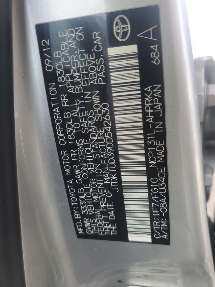 2013 Toyota Yaris VIN: JTDKTUD39DD542630 Lot: 84641475