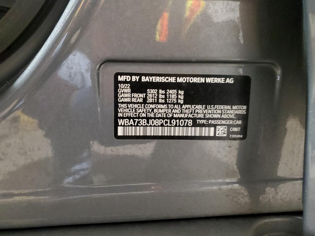 2023 BMW 540 Xi VIN: WBA73BJ08PCL91078 Lot: 71466505