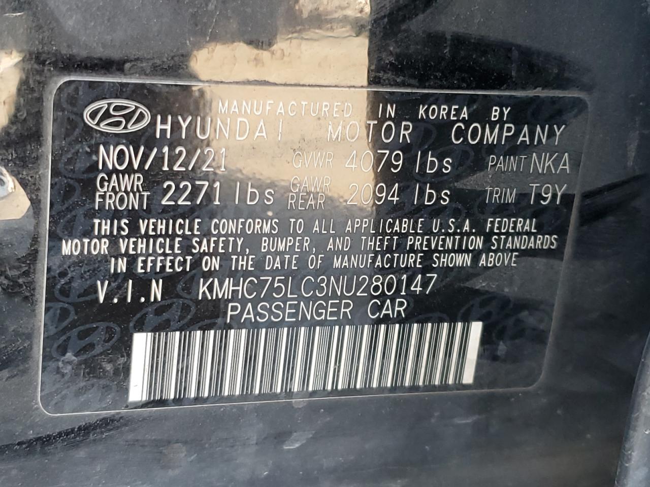 2022 Hyundai Ioniq Se VIN: KMHC75LC3NU280147 Lot: 84894945