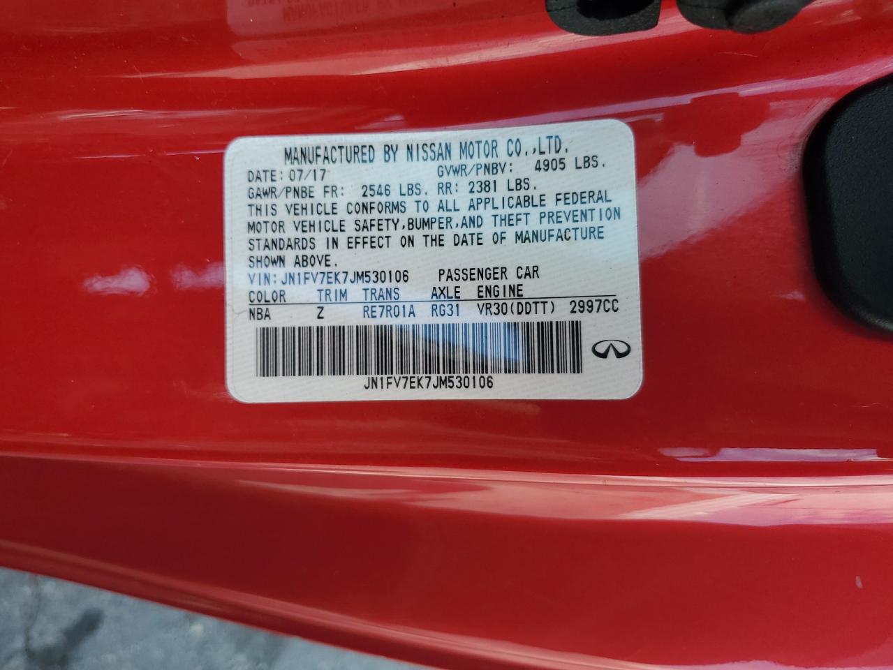 2018 Infiniti Q60 Red Sport 400 VIN: JN1FV7EK7JM530106 Lot: 84000005