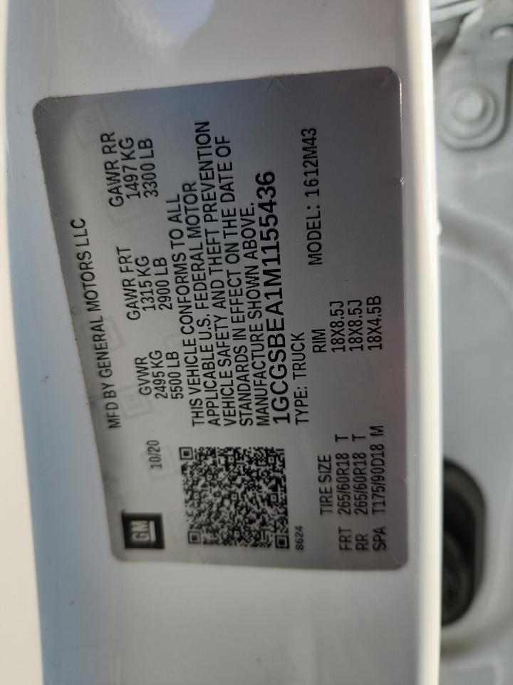2021 Chevrolet Colorado VIN: 1GCGSBEA1M1155436 Lot: 80517265