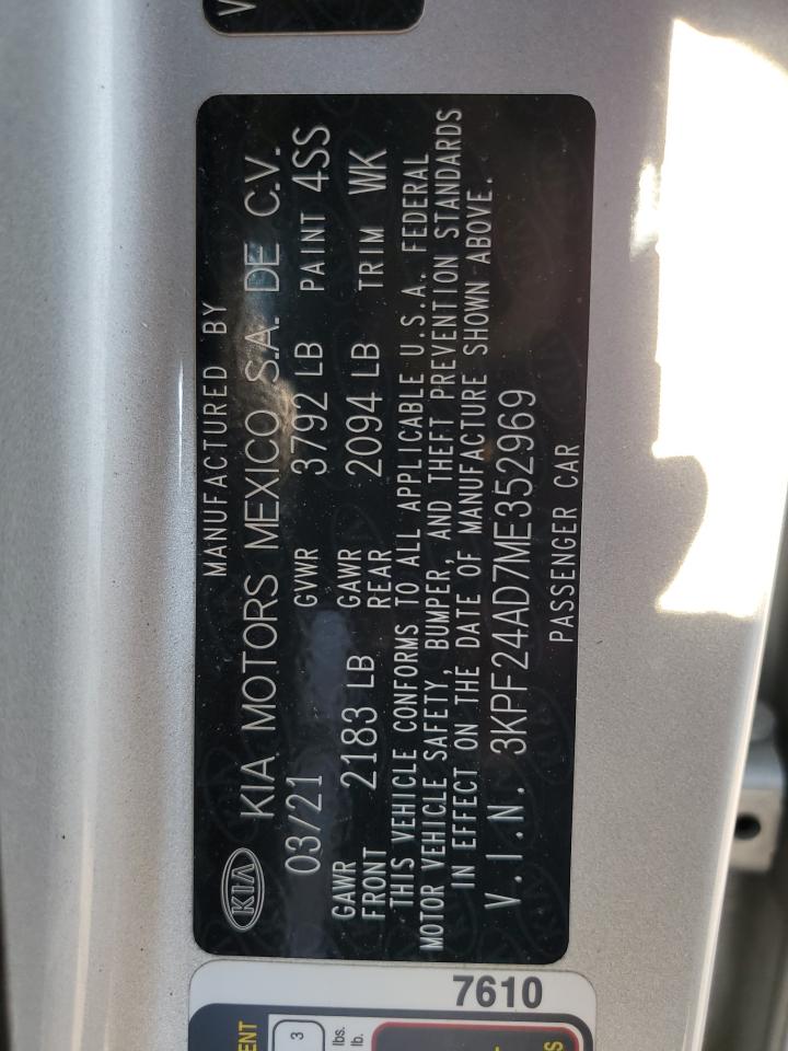 2021 Kia Forte Fe VIN: 3KPF24AD7ME352969 Lot: 81437585