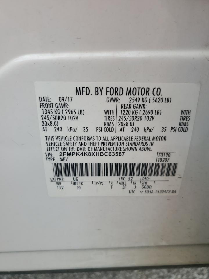 2017 Ford Edge Titanium VIN: 2FMPK4K8XHBC63587 Lot: 80674875