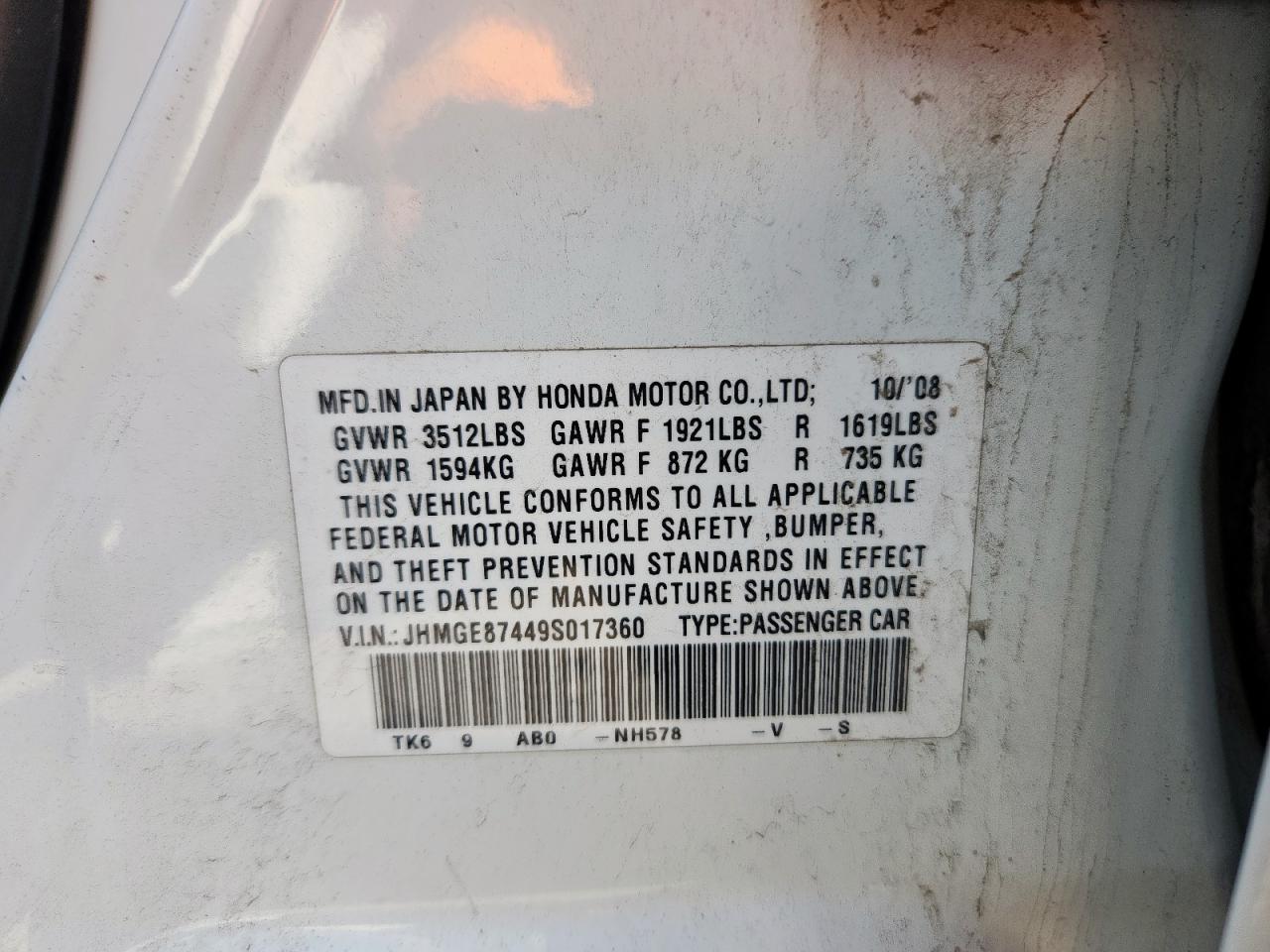 2009 Honda Fit Sport VIN: JHMGE87449S017360 Lot: 81697265