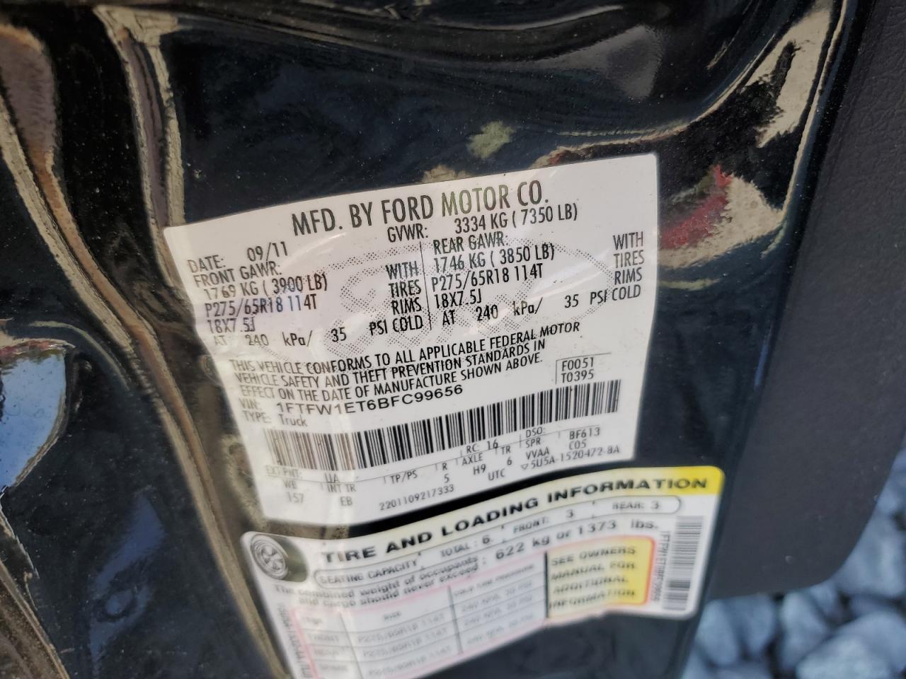 2011 Ford F150 Supercrew VIN: 1FTFW1ET6BFC99656 Lot: 71094405