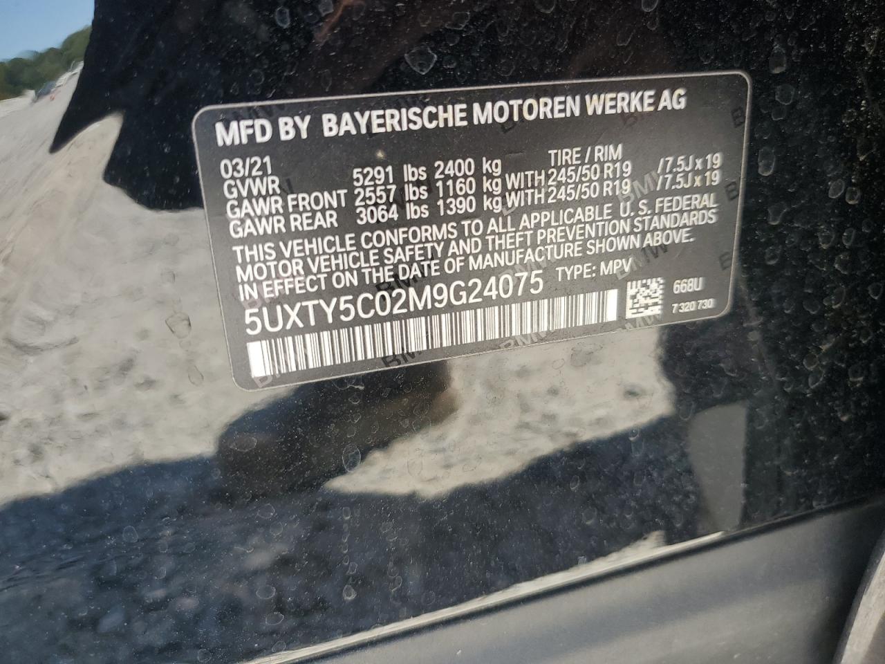 2021 BMW X3 xDrive30I VIN: 5UXTY5C02M9G24075 Lot: 71090145