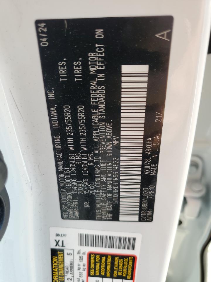 2024 Toyota Highlander Hybrid Limited VIN: 5TDXBRCH1RS614922 Lot: 81914545