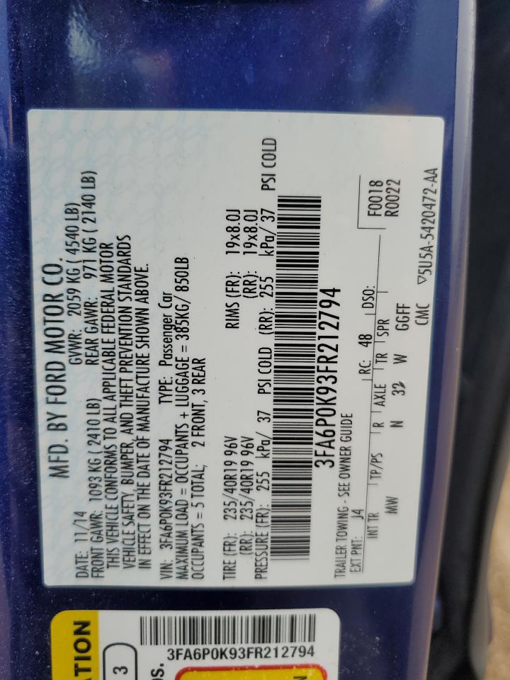 2015 Ford Fusion Titanium VIN: 3FA6P0K93FR212794 Lot: 83754775