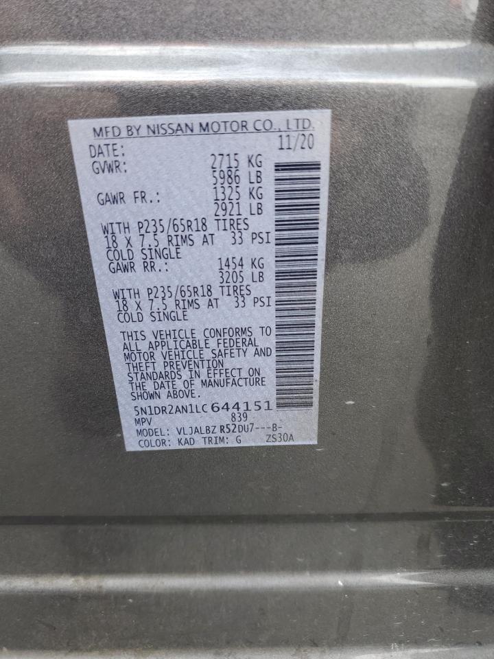 2020 Nissan Pathfinder S VIN: 5N1DR2AN1LC644151 Lot: 83801155