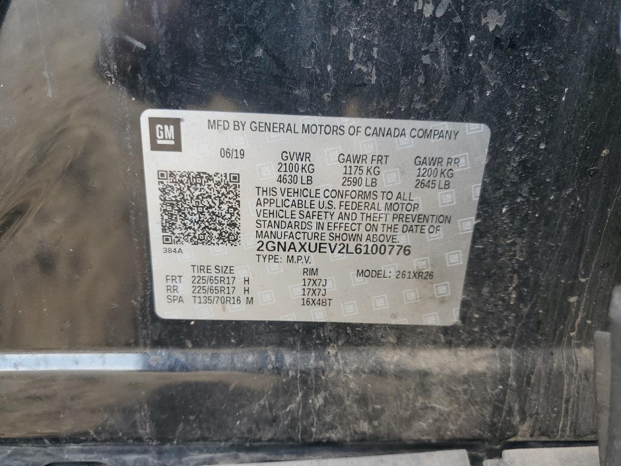 2020 Chevrolet Equinox Lt VIN: 2GNAXUEV2L6100776 Lot: 71439115