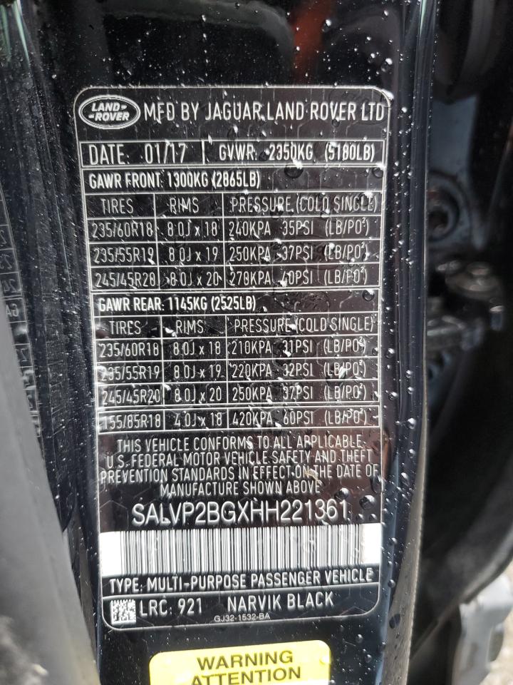 2017 Land Rover Range Rover Evoque Se VIN: SALVP2BGXHH221361 Lot: 71726665