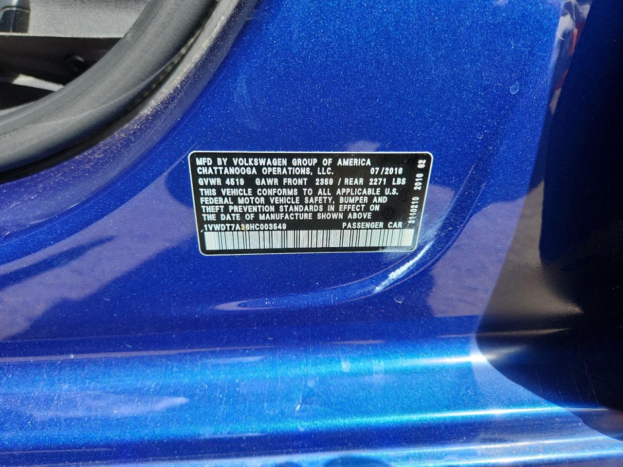 2017 Volkswagen Passat R-Line VIN: 1VWDT7A36HC003549 Lot: 80028175