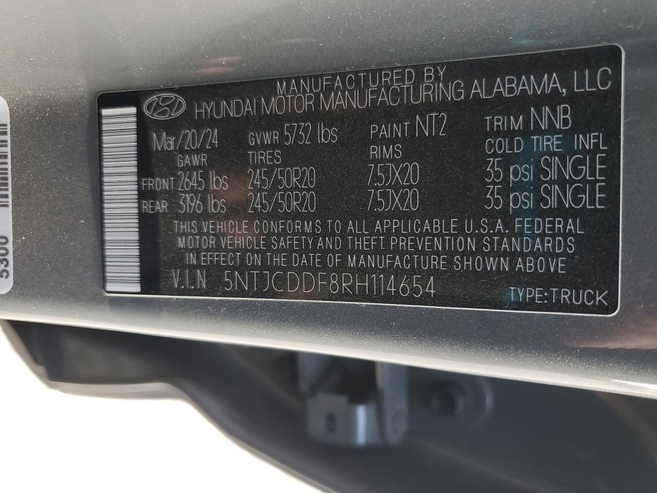 2024 Hyundai Santa Cruz Night VIN: 5NTJCDDF8RH114654 Lot: 71605505