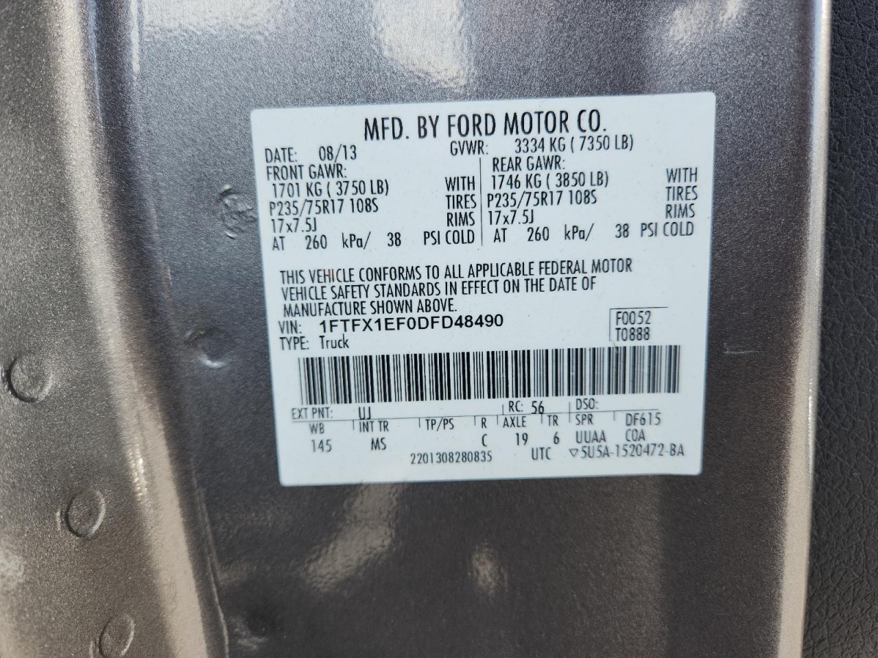 2013 Ford F150 Super Cab VIN: 1FTFX1EF0DFD48490 Lot: 80635395