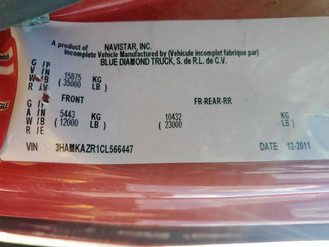 2012 International 4000 4400 VIN: 3HAMKAZR1CL566447 Lot: 89565005