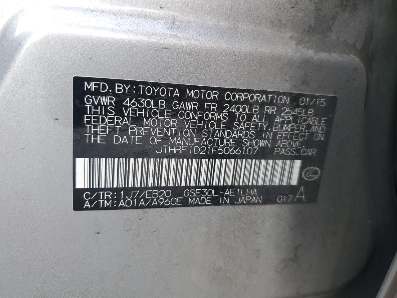 2015 Lexus Is 250 VIN: JTHBF1D21F5066107 Lot: 81811735