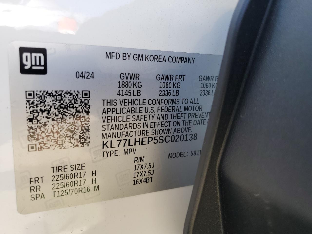 2025 Chevrolet Trax 1Lt VIN: KL77LHEP5SC020138 Lot: 80497075