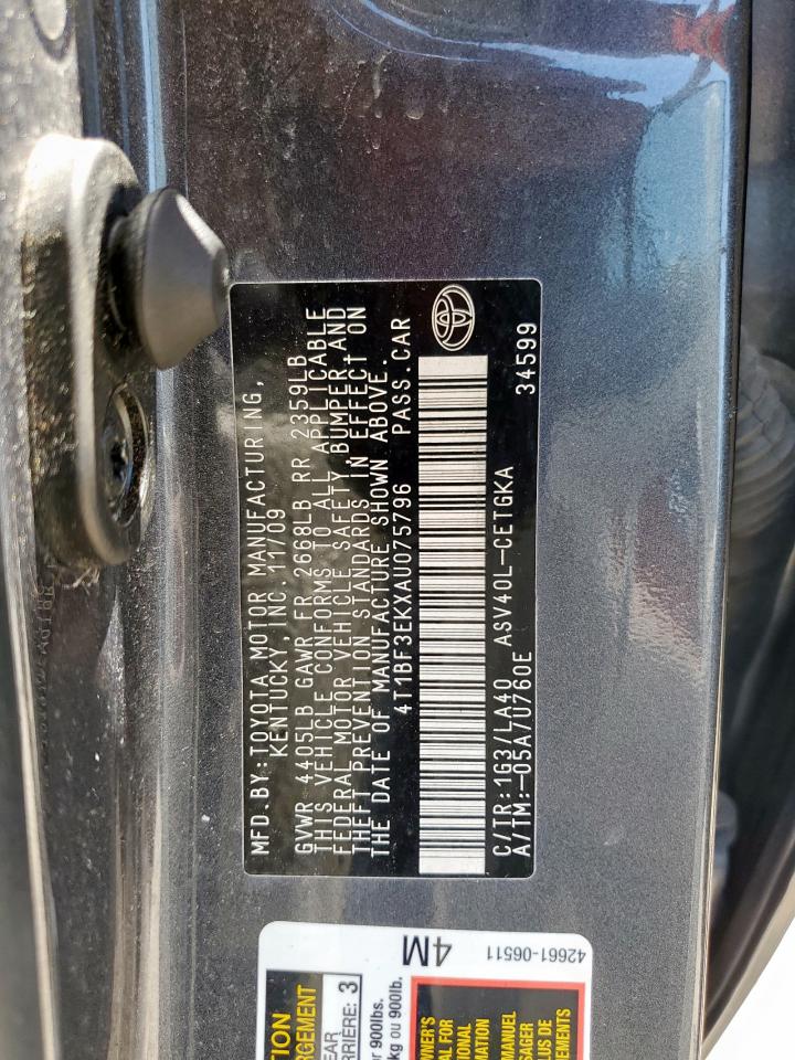 2010 Toyota Camry Base VIN: 4T1BF3EKXAU075796 Lot: 69415665