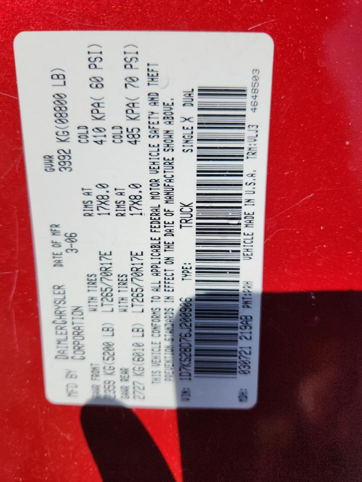 2006 Dodge Ram 2500 St VIN: 1D7KS28D76J200906 Lot: 81330805